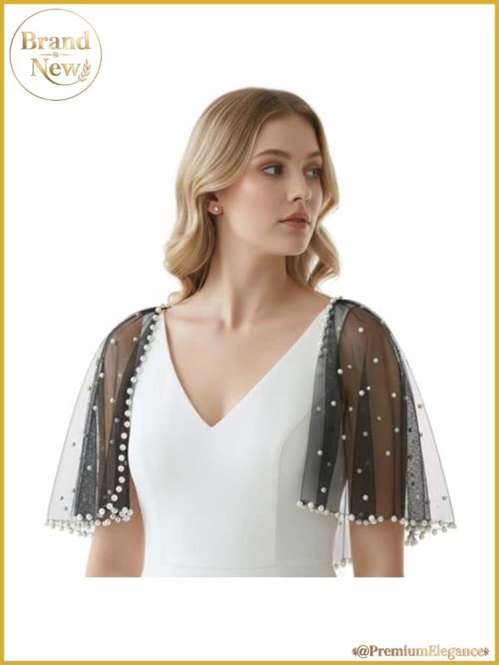 Elegant Bridal Cape Shawl Wrap Tulle Wedding Cover Up Shrug Detachable Pearls